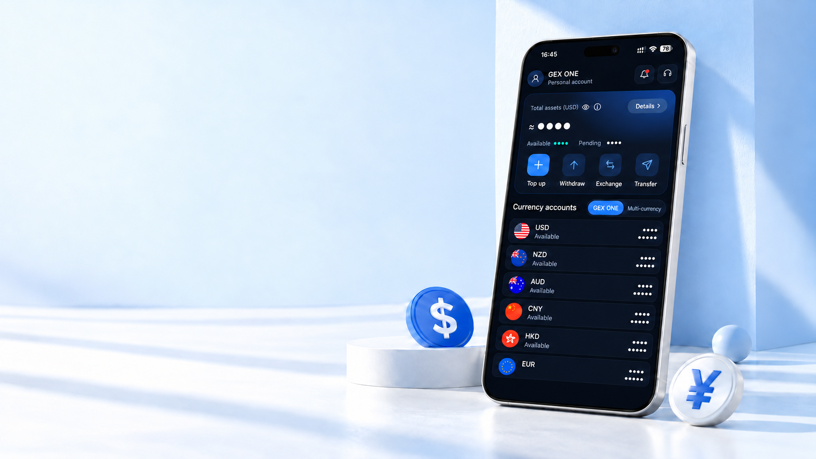 GEX One app home and multi-currency accounts